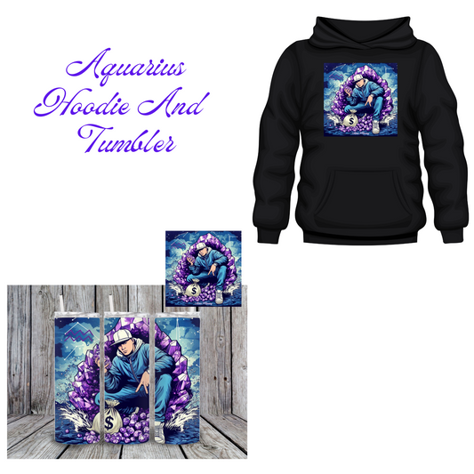 Aquarius Zodiac Sign Hoodie and Tumbler Gift Set Masculine