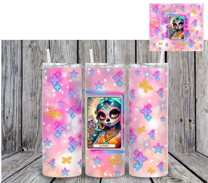 Sugar Skull Pink Zodiac Sign Tumbler