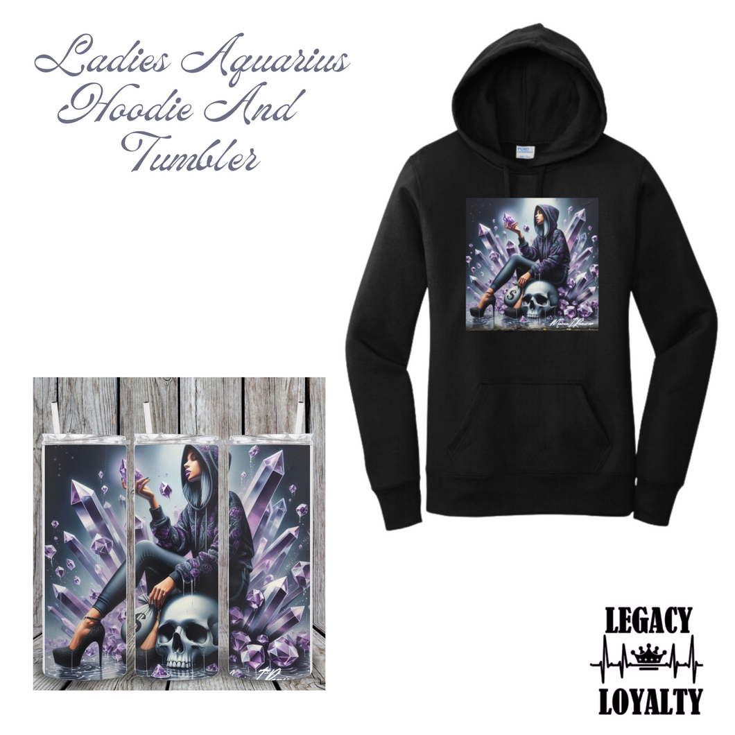 Aquarius Zodiac Sign Hoodie and Tumbler Gift Set Femine