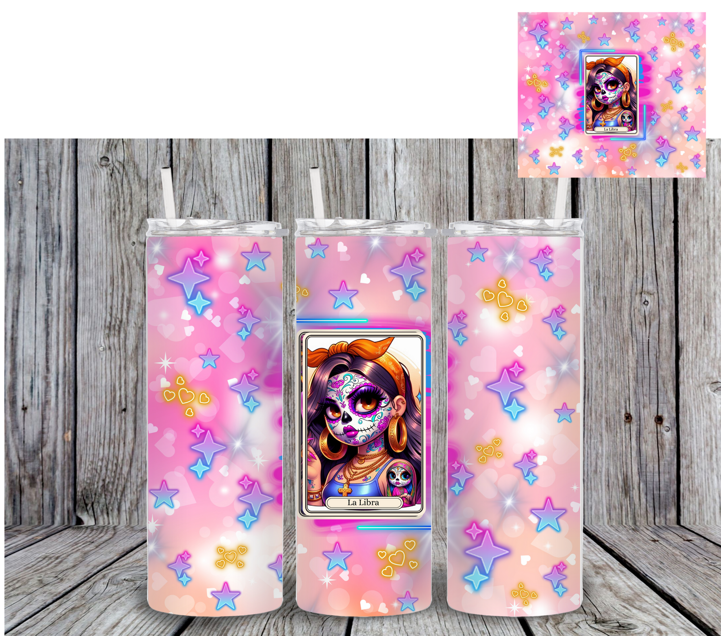 Sugar Skull Pink Zodiac Sign Tumbler