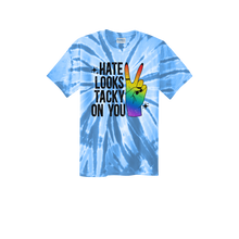 Load image into Gallery viewer, Hate Looks Tacky On You Tye Dye Pride 2024 T Shirt
